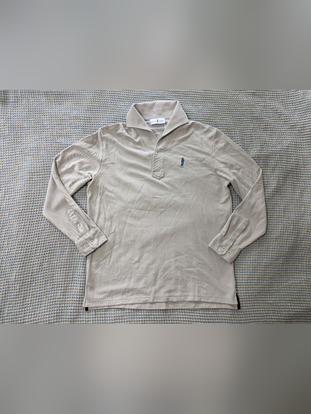 $215 EDWARD ARMAH One-Button Pique L/S Polo Shirt Men's XL Light Gray COTTON